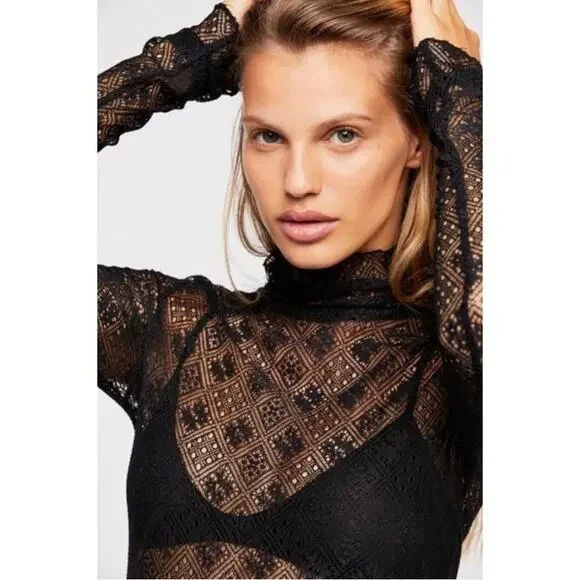 Free People black sweet memories lace layering top - Picture 3 of 4